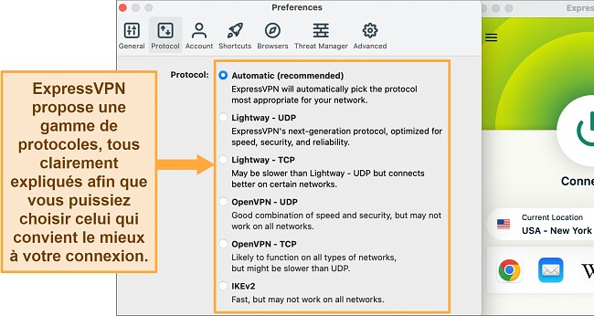 Probl&egrave;me de d&eacute;connexion VPN - Comment le r&eacute;soudre ? Menu des protocoles ExpressVPN
