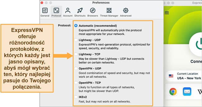 VPN traci połączenie jak to naprawić MENU protokoł&oacute;w ExpressVPN