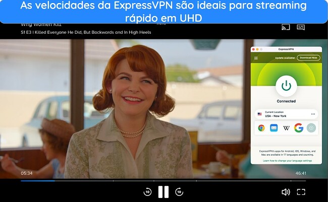 Mulher usando uma m&aacute;scara e assistindo ao streaming de 'Why Women Kill' com o Paramount+ usando ExpressVPN