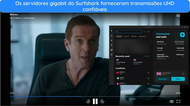 Computador exibindo a s&eacute;rie "Bilh&otilde;es" no Paramount+ via Surfshark VPN