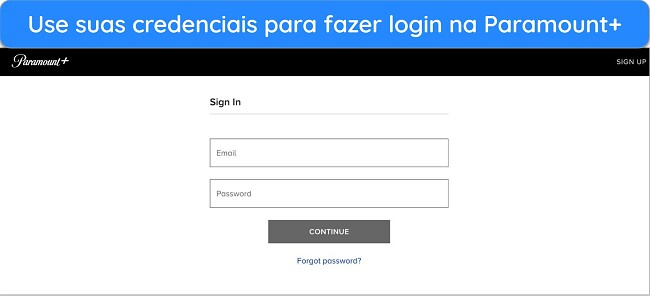 P&aacute;gina de login do Paramount Plus - Como assistir ao Paramount Plus de qualquer lugar