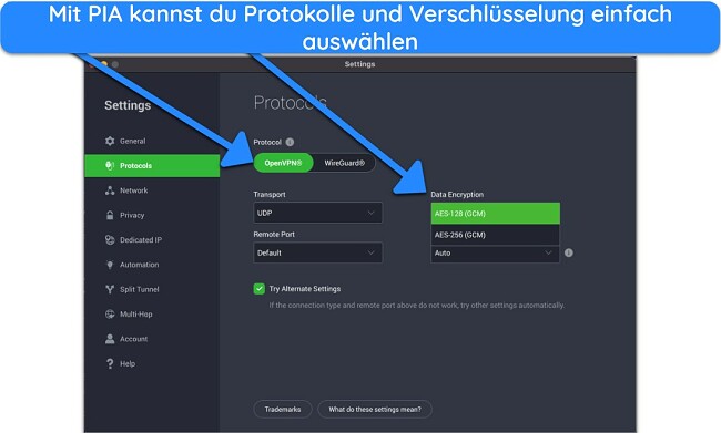 Anleitung zum Zugriff auf das Binance PIA-Protokoll-Men&uuml;